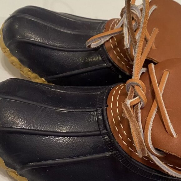 LL Bean Blue Brown Low Duck Boots Shoes Womens Sz 7 N Waterproof Rubber USA - Picture 5 of 9